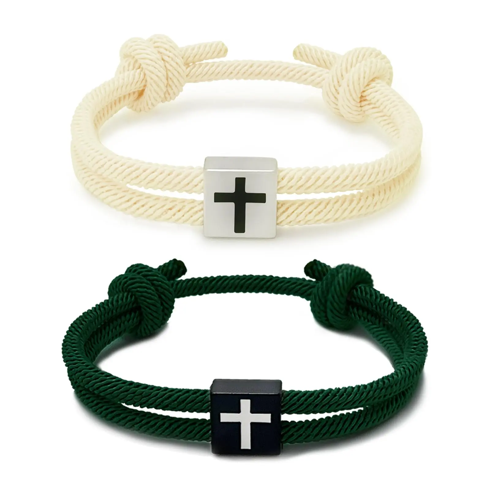 Beige+dark green Milan rope cross bracel