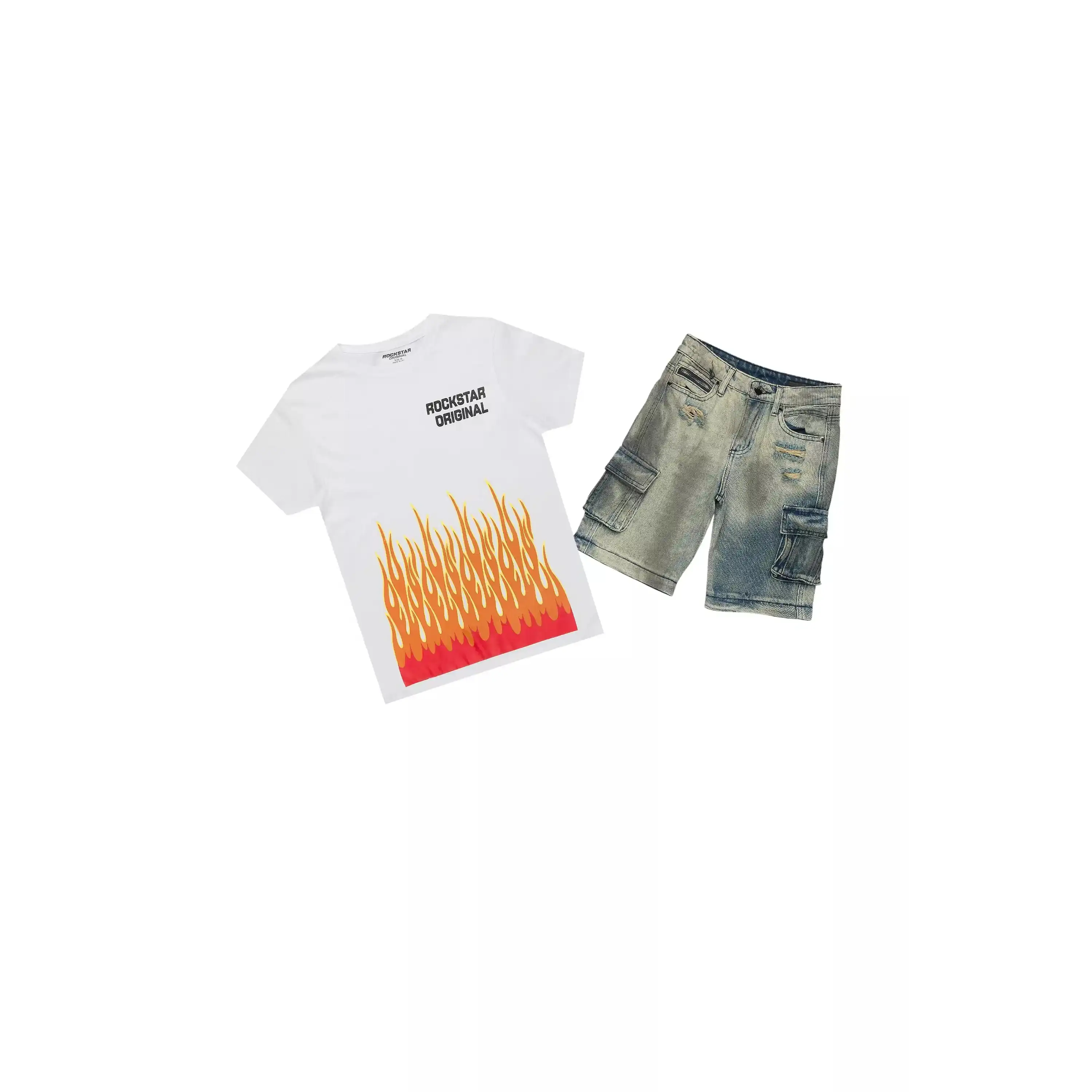 Boys Roeland White T-Shirt/Denim Short Set