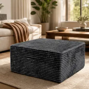 Grey Foam Footstool Ottoman No Assembly Required Plush Corduroy Fabric Living Room Bedroom Accent Stool Single Box Product Easy Instant Comfort Relaxation Foot Rest Stool for Home, Grey Color Options, Foam Material, Product Dimensions: Not