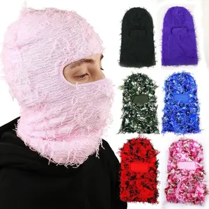 Distressed Knit Full Face Ski Mask - Knitted Distressed Balaclava | Ski Mask | Knitted Balaclava Sheisty | Yeat Inspired Knit Ba