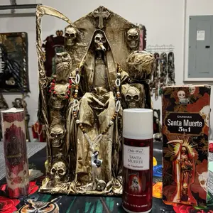 20-in Santa Muerte Statue Bundle with Rosary Bracelet, Spray & Candle – Collectible Home Decor, Holiday Gift