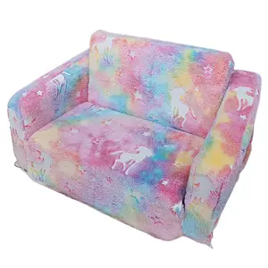 Glow in The Dark Extra Soft Open Couch 2-in-1 Toddler Soft Couch Fold Out Glow in Dark Convertible Plush Foam Chair Star Glow in The Dark Toddler Couch for Playroom Bedroom