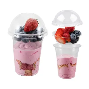 50 Sets 12 oz Clear Plastic Parfait Cups with INSERT & DOME Lids(NO HOLE) - Disposable Dessert Cups with Lids for Kids, Dips Snacks and Veggies, Fruit Yogurt Smoothie Iced Cold Drinks, No Leaking
