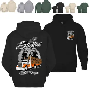 Shiftin’ Til The Casket Drops Hoodie, Logging Truck Hoodie T-shirt, Log Hauler Big Rig Apparel, Semi Truck Driver Gift, Trucker Workwear for Heavy Haulers