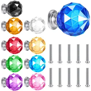 10 Pcs Dresser Crystal Knobs 30mm Glass Pull for Cabinets and Drawers Knobs for Dresser Drawers and Kitchen(Artsy Style)