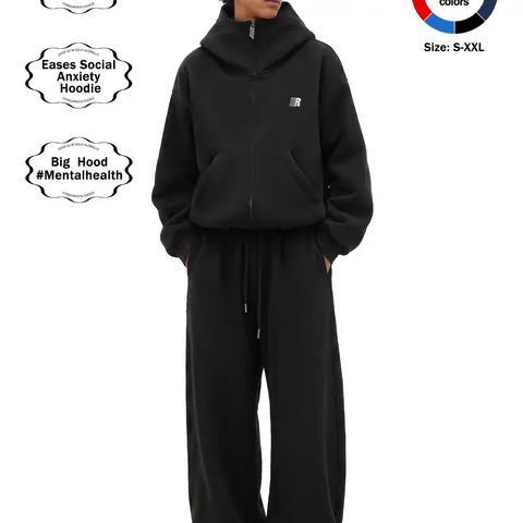 FDR Big Hood Eases Social Anxiety Hoodie for Men & Women High Neck Zip-up Sweatshirt Essentials Minimalist Heavyweight Hoodies Casual Longsleeves Top Embroidered Unisex Vintage Pullover Perfect for Daily Wear,Sports,  Activewear, S
