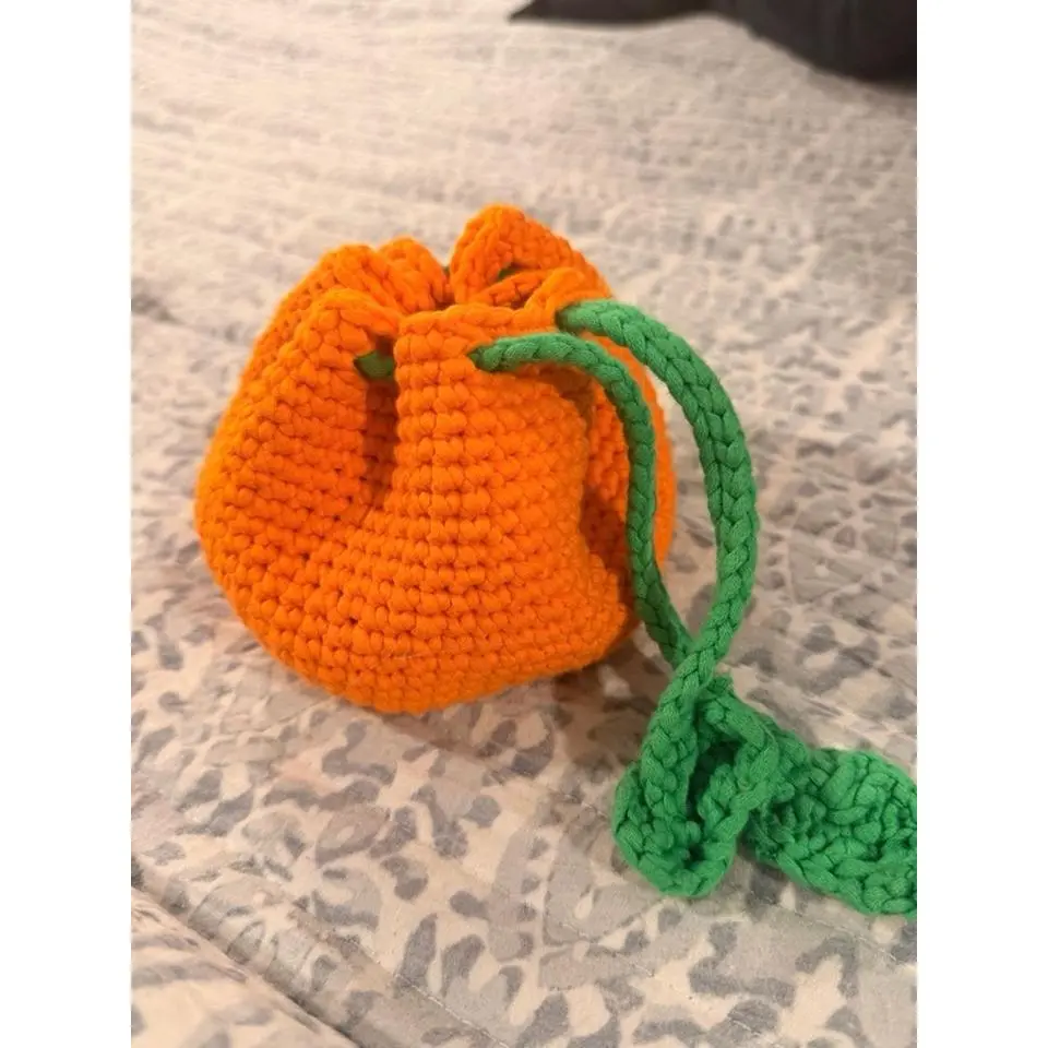 Crochet Shape Storage Bag with Green Handle for Organizing Small Items