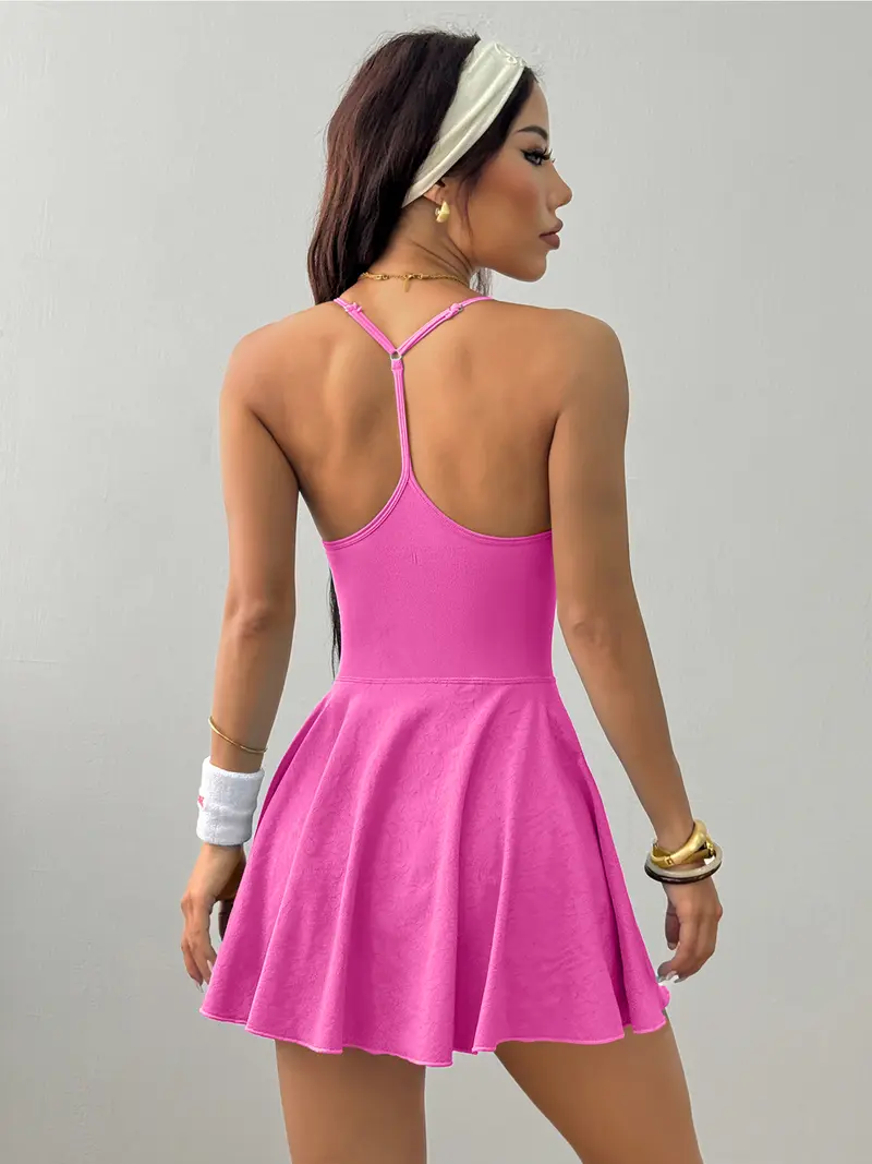 backless athletic dress CourtClass Women's Backless Halter Neck Sports Dress