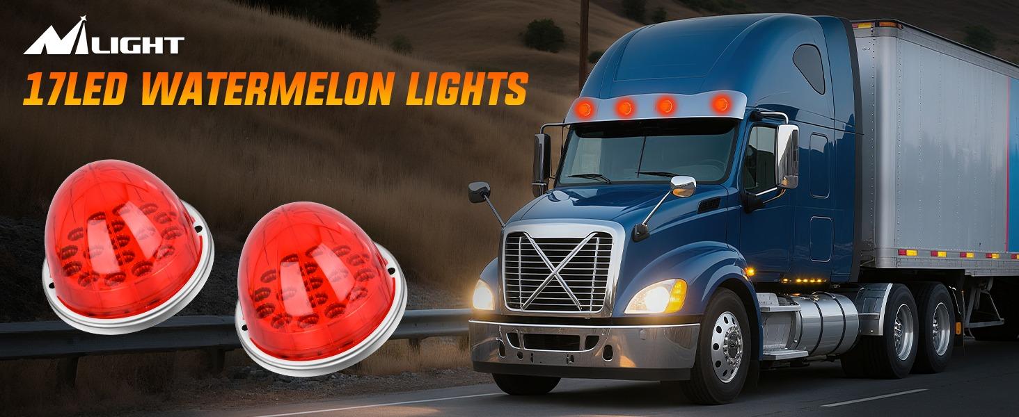 Nilight Watermelon Light 17 LED Triple Function 2PCS Red Lens Stainless Steel Bezel Marker Clearance Strobe Brake Lights 4 Plug IP68 Waterproof for Trailer Truck Pickup Camper RV ATV UTV Boat