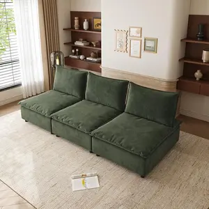 Modular Velvet Sofa, Comfortable Green Couch for Living Room & Apartment, Soft Lounge Sofa for Small Spaces, Cozy Sectional Couch, Plush Velvet Seating