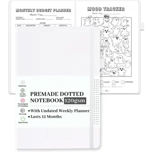 Premade Dotted Journal Notebook, Pre-made Dot Grid Notebook with Undated Weekly & Monthly Planner, ,  Templates - 12 Months Organization, 237 Numbered Pages A5 Hardcover Leather