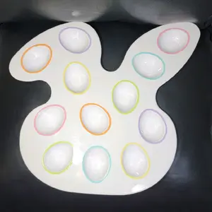 Easter Bunny Rabbit Plate 12 Eggs Holder Pastel Colot Melamine Serving Platter Home Decor Party Tray Serveware