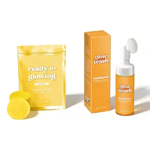 Glow Wash 150ml Facial Cleanser Beauty Kit with Free Turmeric Pads, Sweet Lemon & Turmeric for Radiant Skin Facial