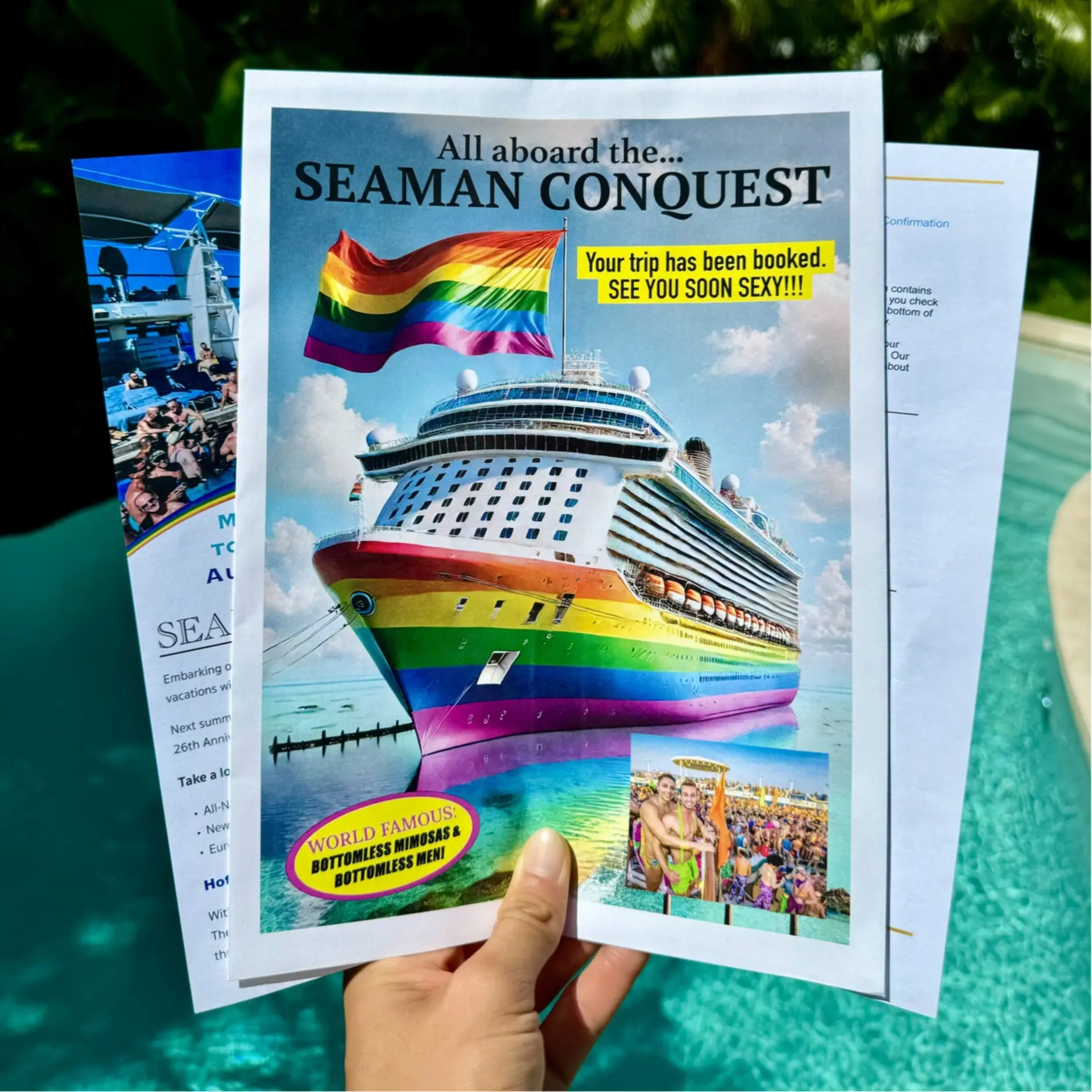 Gay Cruise Prank Mailer Hilarious Prank Package Envelope - $1000 Cruise Booking Confirmation with Legit Looking Envelope & All-Inclusive Cruise Experi