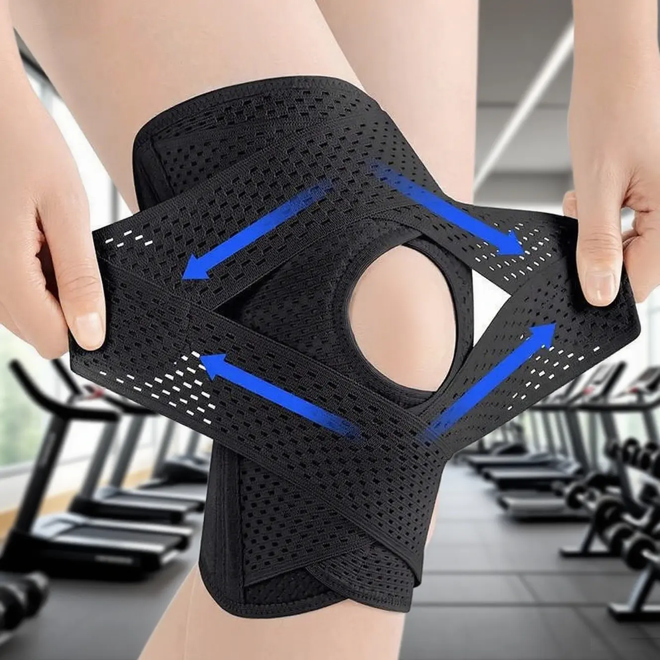 Plus Size Adjustable Knee Brace - Air Mesh Fabric, Side Stabilizers, Ultra-Soft Compression Support, Adjustable Velcro Sleeve, Custom Fit Protective Sleeves for Adults (Running, Arthritis) for Pain Relief/Support Seekers, Meniscus Tear Management