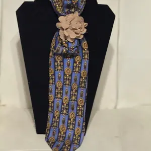 Custom Female Tie with Unique Design and Elegant Pattern in Blue with Gold Accents