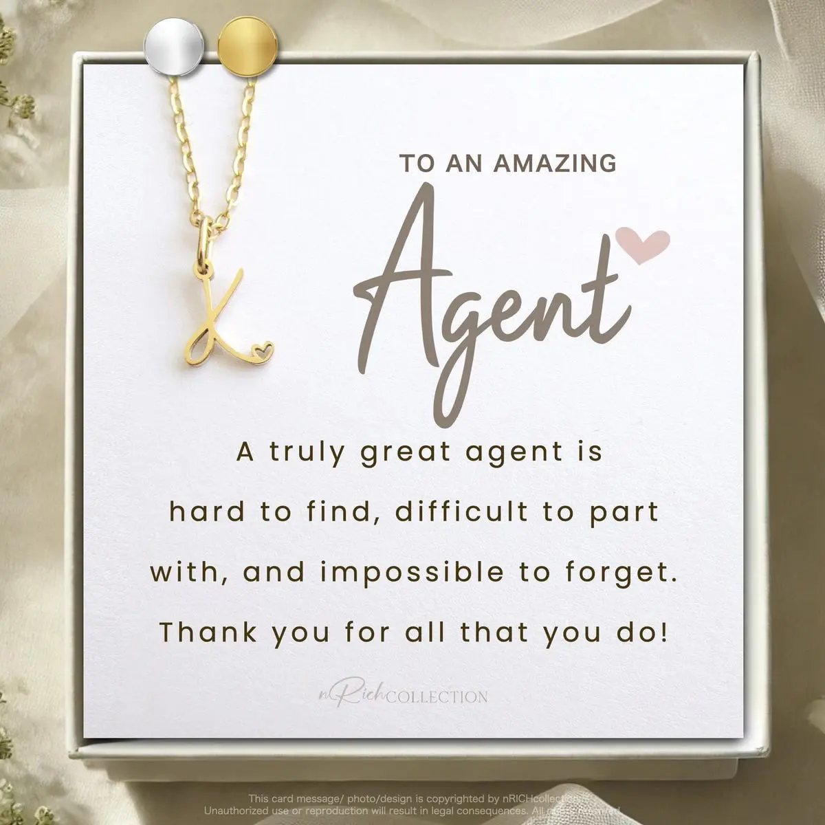 Agent Gift Initial Necklace Gift for Real Estate, Insurance, Talent, and Leasing Agents Appreciation Thank You Personalized for Female Agent