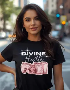 "Divine Hustle" T-Shirt — Graphic Money & Script Logo Tee