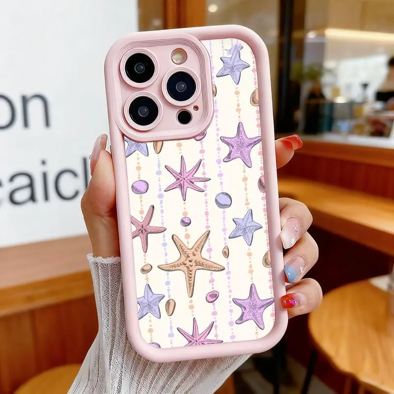 Beaded starfish and seashell pattern phone case. Compatible with iPhone 17 Pro Max/16 Pro Max/15 Plus/14/13/12/11, TPU soft case. Compatible with Galaxy S26 Ultra/S25 Plus/S24/S23, Dopamine color. Compatible with Galaxy A54/A53/A33/A15.