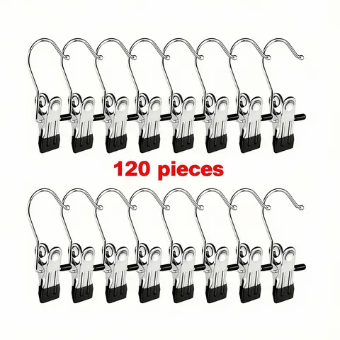 120-Count Stainless Steel Boot Hangers with Non-Slip Clips, Lightweight Durable Hanging Solutions for Jackets Socks, Home Travel Heavy-Duty Closet Organizer (College Dorm Essentials, Hook Hangers & Pegs)