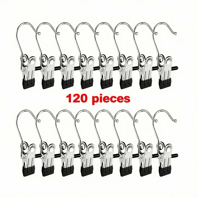 120-Count Stainless Steel Boot Hangers with Non-Slip Clips, Lightweight Durable Hanging Solutions for Jackets Socks, Home Travel Heavy-Duty Closet Organizer (College Dorm Essentials, Hook Hangers & Pegs)