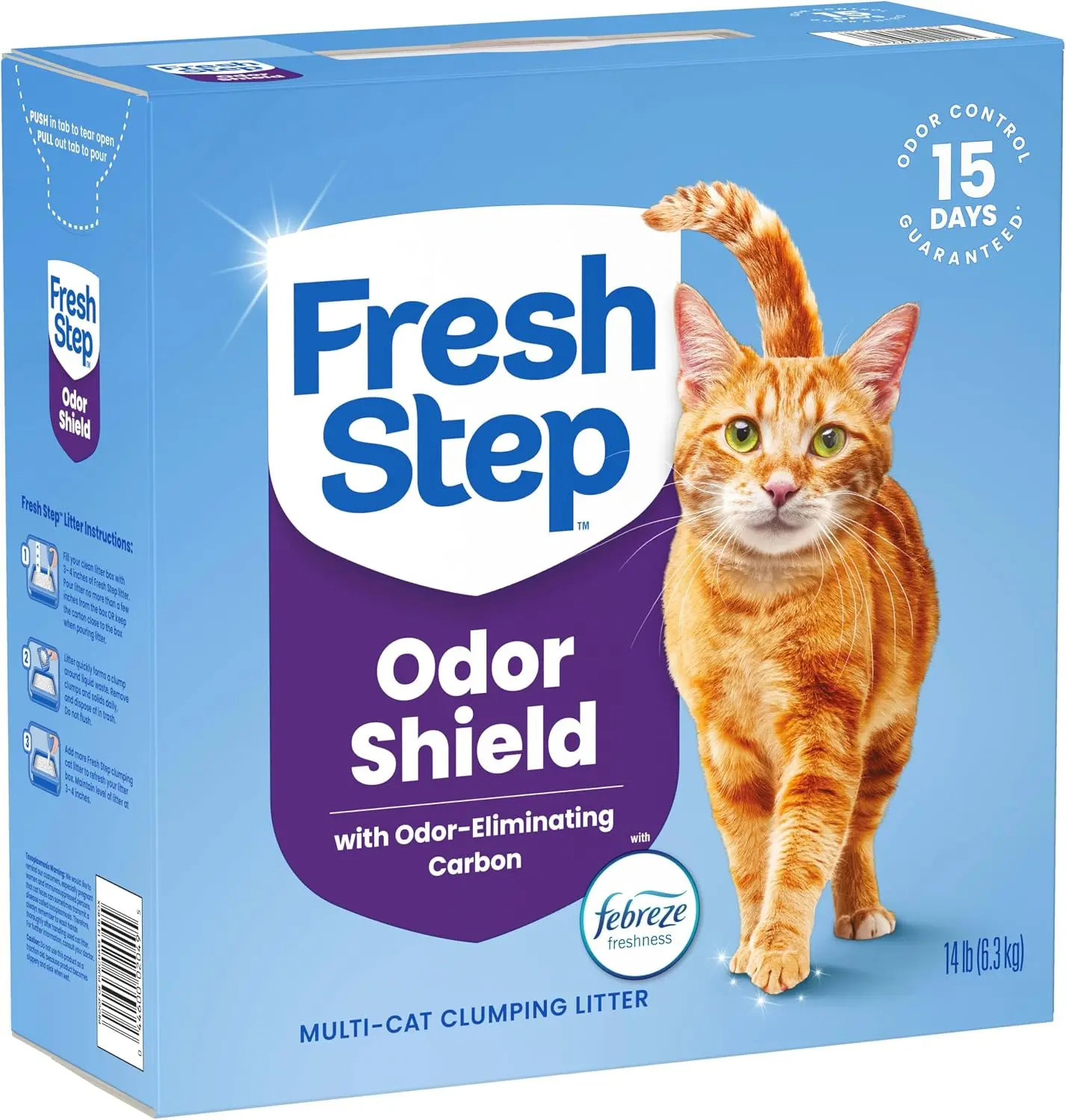 Fresh Step Odor Shield Multi Cat Clumping Cat Litter with Febreze Freshness, Low Dust, Odor Control with Ammonia Block Technology, Compatible in Automatic Litter Boxes, 14 lb