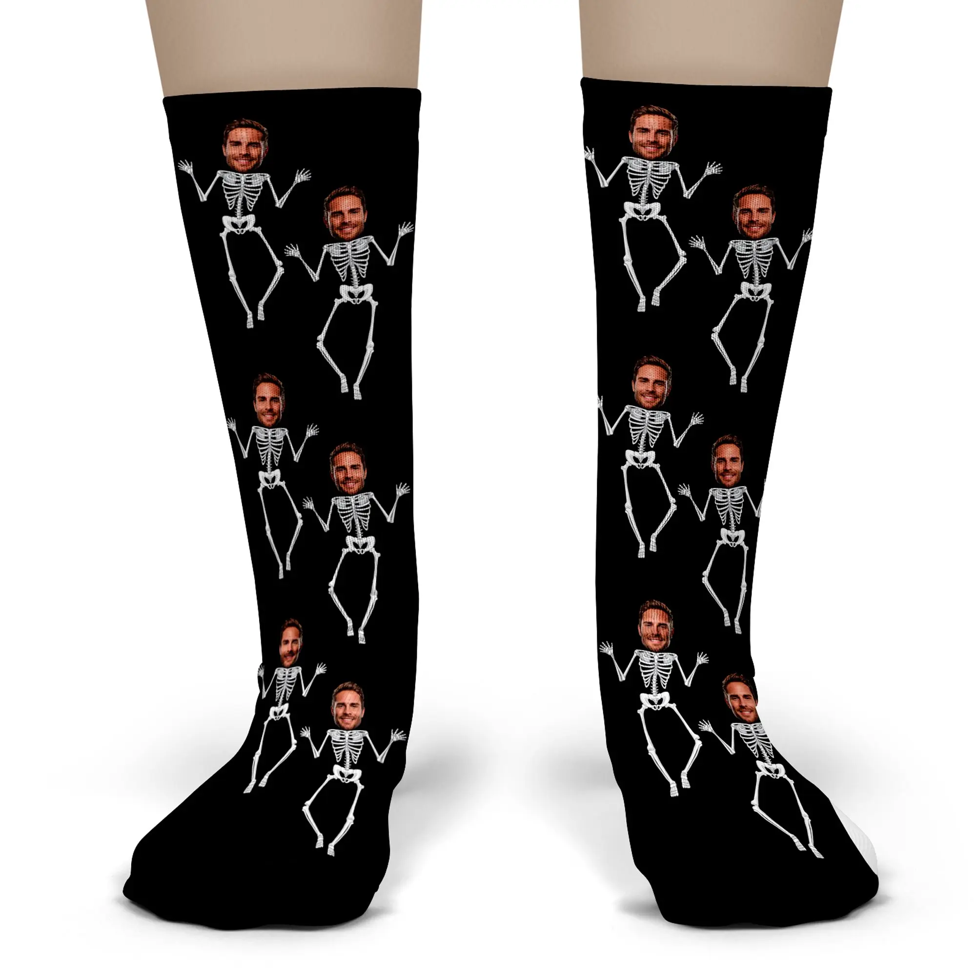 Custom Skeleton Socks – Personalized Face Photo Halloween Gift