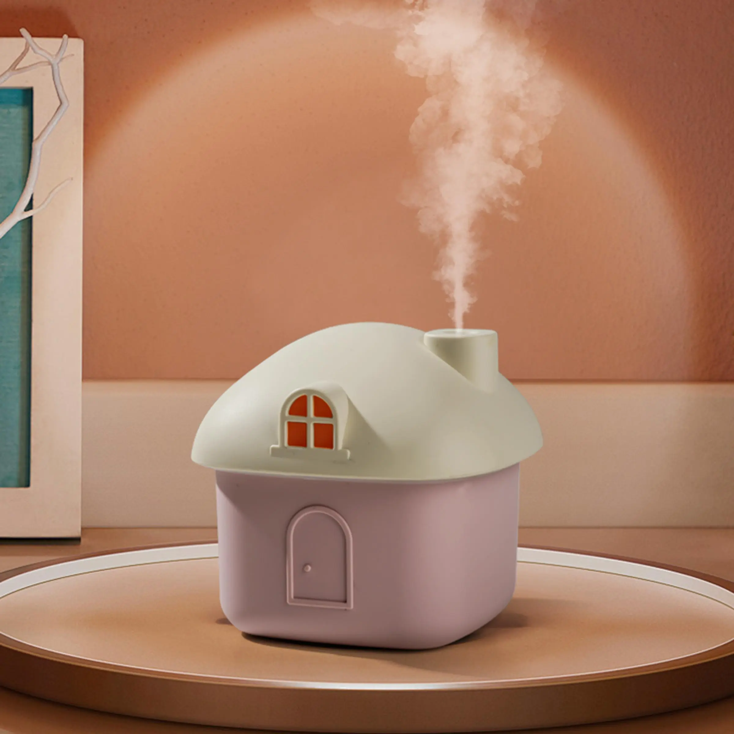 Mini House Design Air Humidifier, USB Plug and Play Mini Desktop Humidifier with Night Light, Silent Large Mist Humidifier for Home Office, USB Powered Humidifier, Noiseless Humidifier, Silent Spray Humidifier
