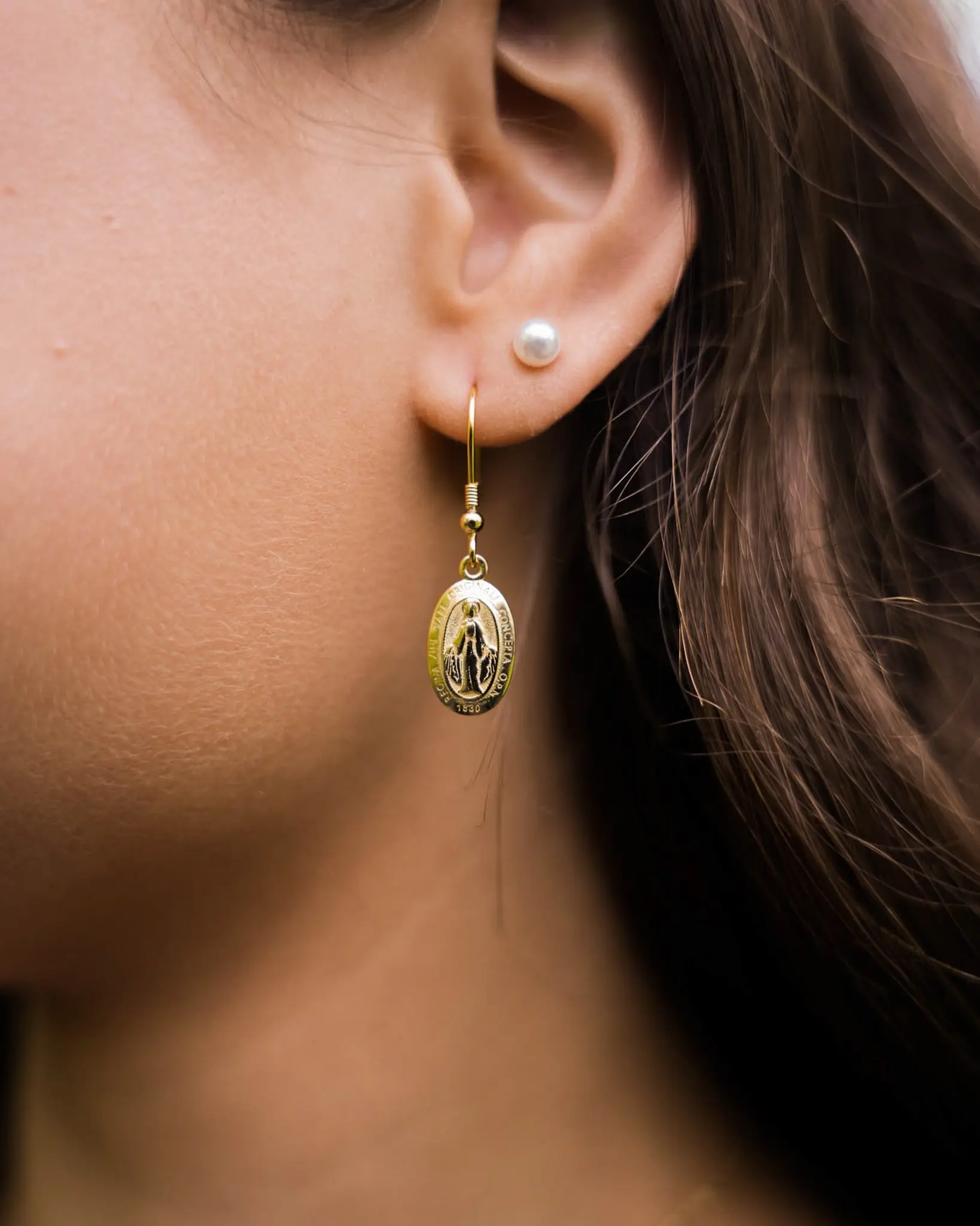 Miraculous Medal Earrings // Gold