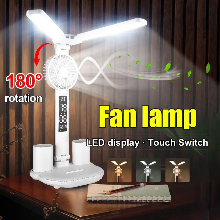 Rechargeable Eye-Care Desk Lamp with Time Display, LED Reading Light for Dormitory, Student Study Lighting Fixture, Rectangle Shape, Interior LED Lights, Desktop Light