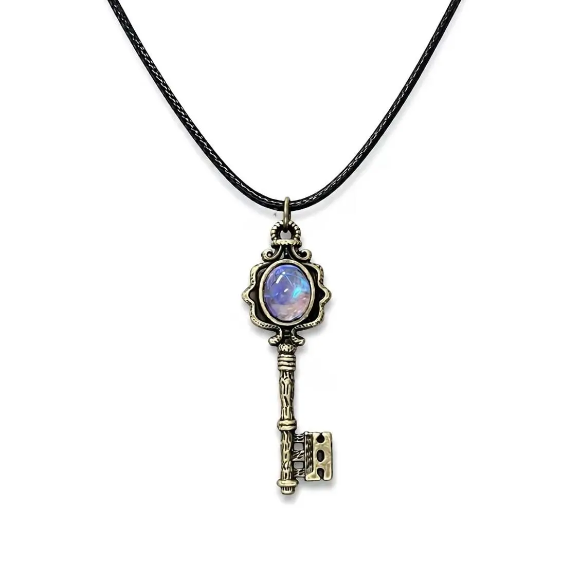 Serelune Jewelry Unisex Alloy Steel Hecate Key Charm Pendant - Moonstone Inlay, 1-Piece Adjustable Cord Necklace for Casual Wear