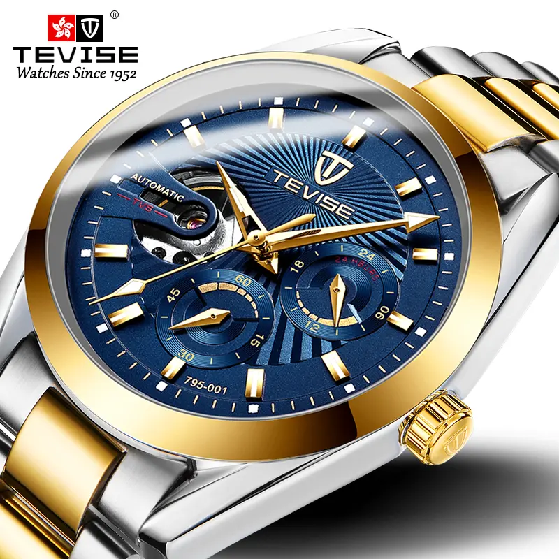 TEVISE Automatic Swiss Made Men's Watch, Waterproof Luminous Mechanical Wristwatch for Men, 24-Hour Dial Glow in Dark Night Light Timepiec
