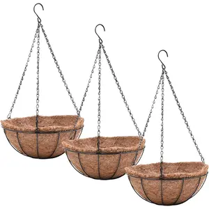 Hanging Planters Basket Set of 3 Hanging Flower Pots 10 Inch Chain Round Wire Plant Holder with Coco Coir Liner  Watering Hanging Baskets for Patio  Outdoor1 fruit vegetable garden supplies arch fabric clip vertical beds marker boxes funny gnome
