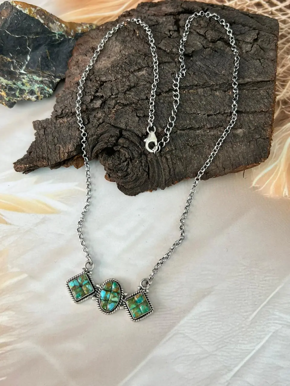 Handmade Sterling Silver Sonoran Cobble Collection: Sonoran Mountain Turquoise Necklace "Signed Nizhoni"