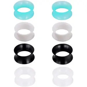 4Pairs Silicone Flexible Ear Skin Tunnels Plugs Expanders Gauges Hollow Body Piercing 2G-3/4 6-20MM