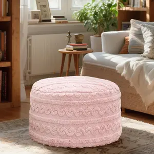 Round Plush Ottoman Pouf Stuffed Fluffy Ottoman Foot Rest with Modern Foam Filler 20" x 14" Cozy Floor Pouf for Living Room & Bedroom