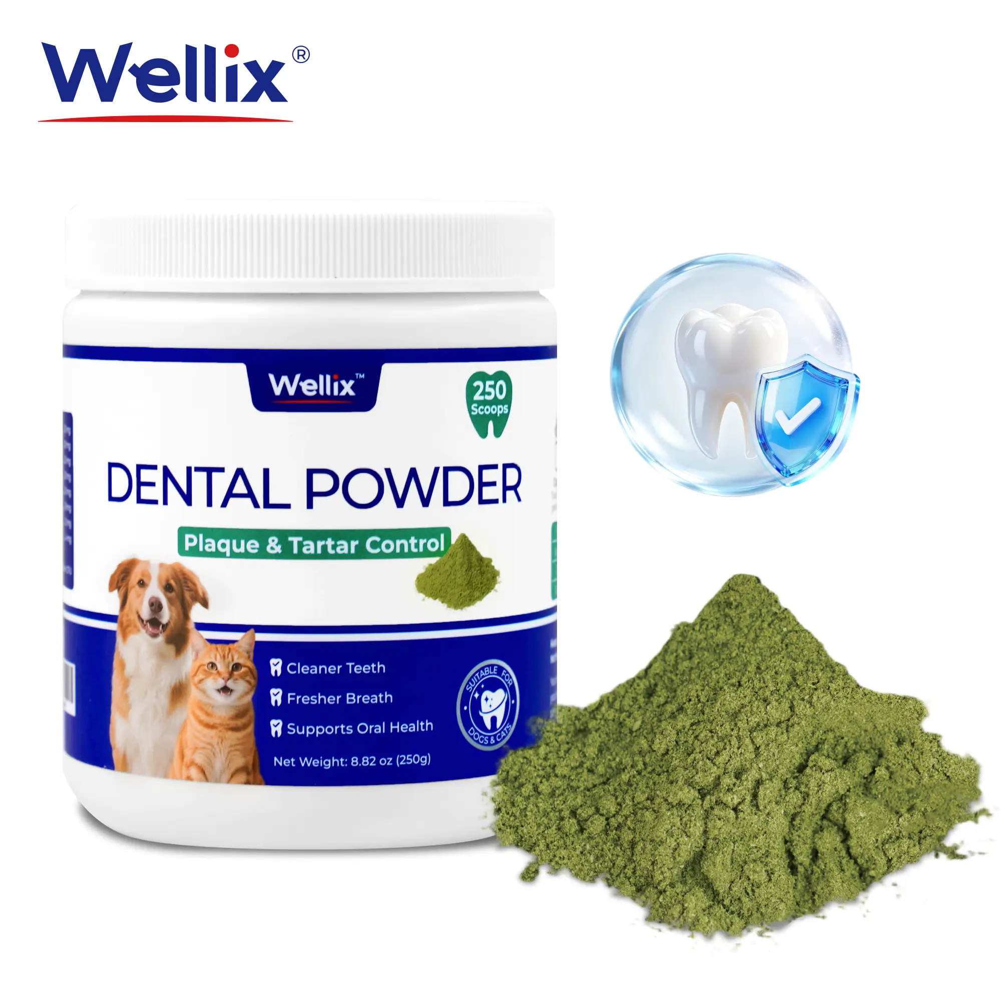 Wellix 250g Pet Teeth Cleaning Powder - Reduce Plaque & Tartar with Enzymes & Mint for Dogs and Cats
