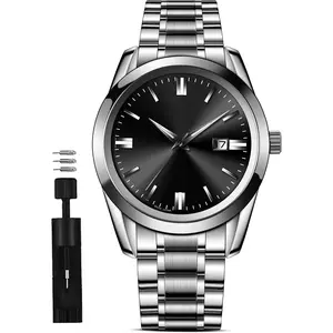 Minimalist Watch for Men Stainless Steel Men's Wrist Watches  Business Dress Luxury Analog Quartz Men Watch with Big  & Date