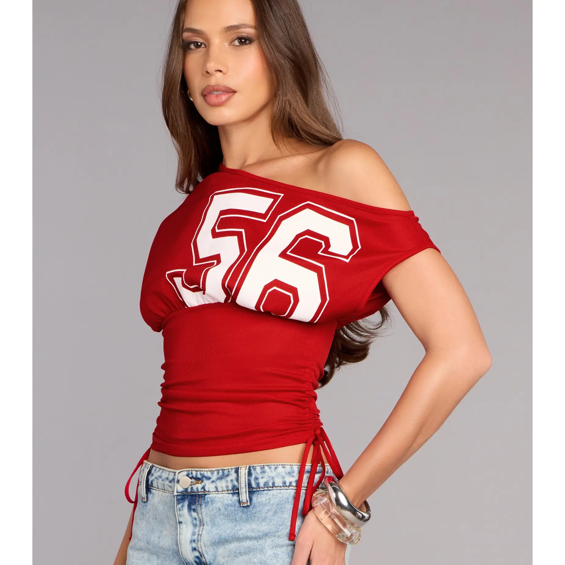 Play It Cute Off Shoulder Jersey Top - TikTok Shop