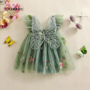 Baby Girls Romper Dress Mesh Flower Butterfly Embroidery Sleeveless Square Neck Adorable Jumpsuit