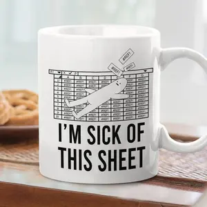 I'm Sick Of This Sheet Mug, Funny Sarcastic Stick Figure Coffee Cup, Humorous Gift for Men & Women, Funny Coworker Novelty Meme Mug