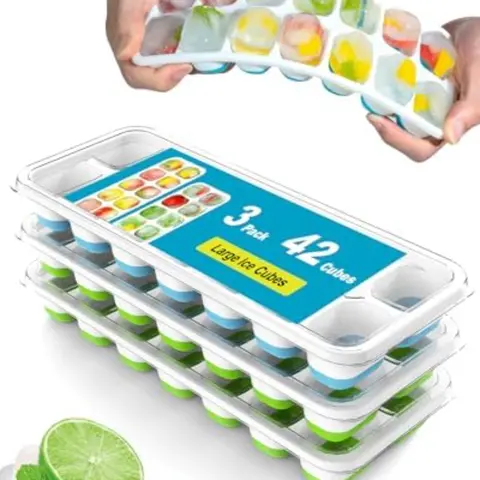 Ice Cube Trays for Freezer - 3 Pack 42 Cubes, Easy to Release Silicone Ice Trays with Spill-Resistant Lids, Reusable Ice Tray,Stackable and BPA-Free, Perfect for Cocktails, Drinks,and Ice Coffee