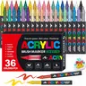 Acrylic Paint Markers - 36 Color pc Marker Pen Set, Artist Fine and Soft Brush Tip Marker for Rock Painting, Books Coloring, Note Taking, Card Writing, Ston Graffiti, DIY Crafts, Drawing Art Supplies Kit, Professional Art Pen Set, party beach cabana