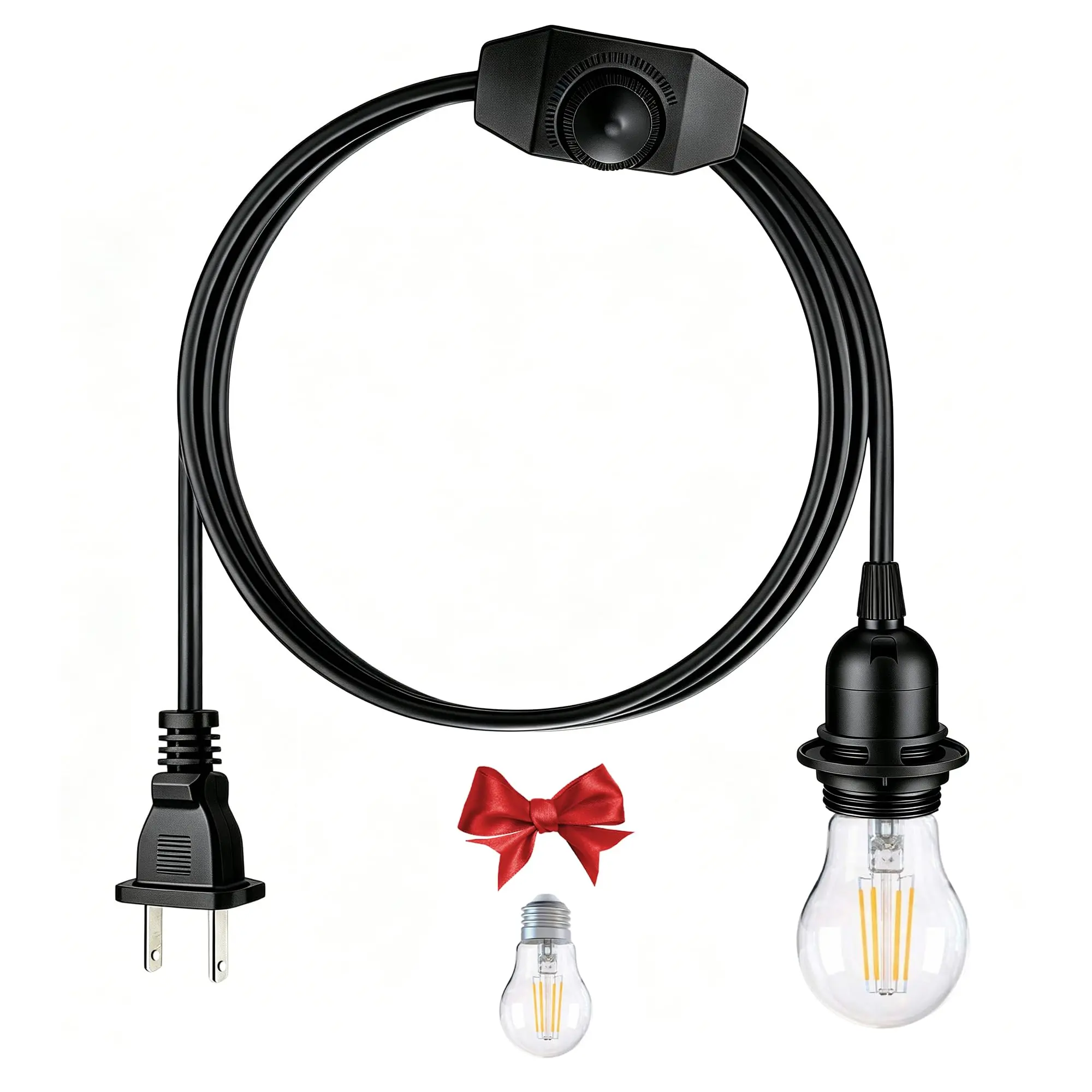 [UL Listed] 6ft Plug-in Pendant Light Kit with Dimmer Switch, E26 Edison Bulb Socket, Included Bulb, Black Hanging Lamp Cord Set for Light Fixtures & Lampshades