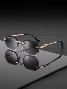 Men's Metal Sawtooth Jagged Edge Design Frameless Leopard Head Leg Decorative Glasses, New Trend Square Frameless Eyeglasses
