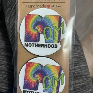 Mom tye dye car coasters |tye dye | motherhood coasters Tableware car