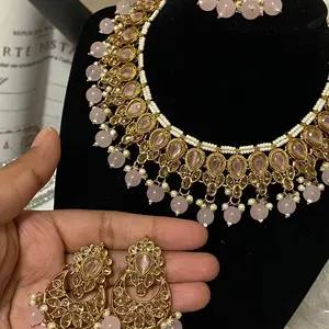 Pink stone choker set