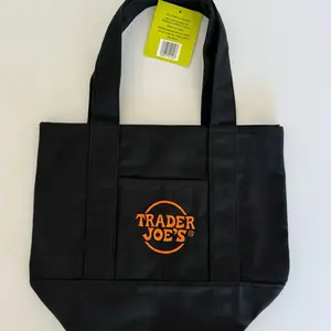 Trader Joe’s canvas mini tote bag, black with orange logo