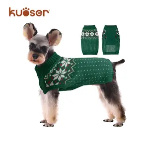 Kuoser Dog Cat Sweater, Holiday Christmas Snowflake Pet Warm Knitwear Dog Sweater Soft Puppy Clothing Dog Winter Coat, Dog Turtleneck Cold Weather Outfit Pullover for Small Medium Dogs Cats