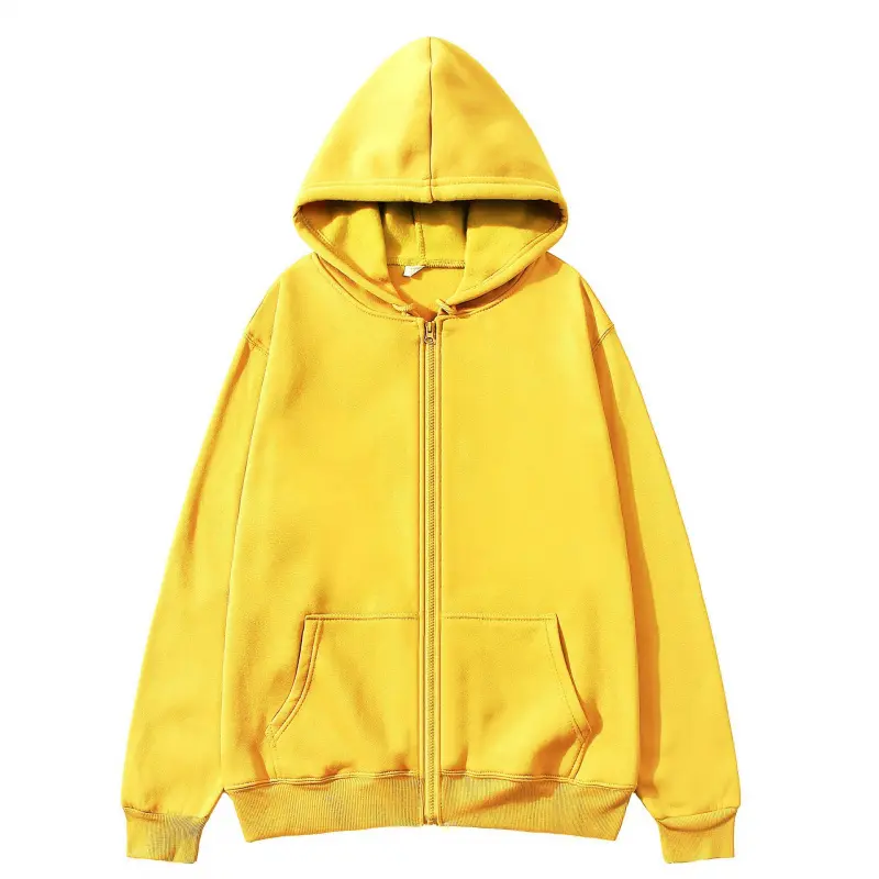 Best-selling unisex zip-up hoodie sweatshirt, plain version jacket, fleece-lined loose zip-up sweater
